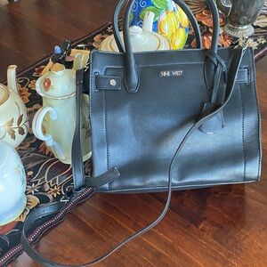 Nine West Black Leather-Look Satchel with Crossbody Strap